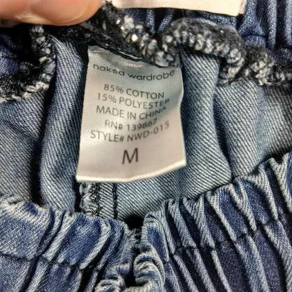 Naked Wardrobe Denim Jogger Pants Medium Wash Elastic Waist Size Medium EUC - Picture 5 of 12